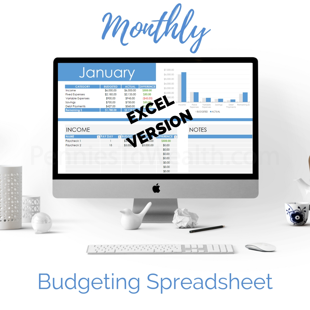 Monthly Budgeting Spreadsheet (EXCEL)|Pennies To Wealth